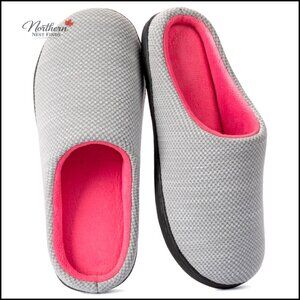 Memory Foam Slippers Birdseye Knit Waffle Upper Non Slip Rubber Sole